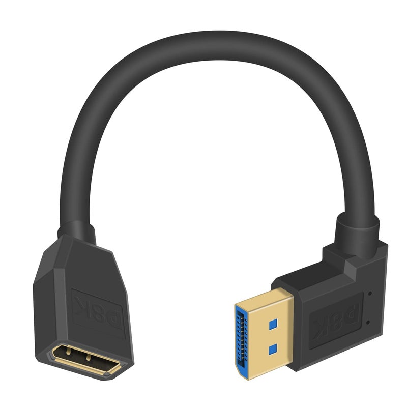 Poyiccot Right Angle Displayport 1.4 Cable, 90 Degree Displayport Extension Cable (8K/60Hz, 4k/144Hz), 32.4Gbps Short Display Port Male to Female DP 1.4 Cable Cord for PC, Laptop, 15cm - Image 1